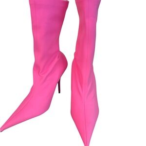 Balenciaga Neon Pink Pointed-Toe Stiletto Knee Boots